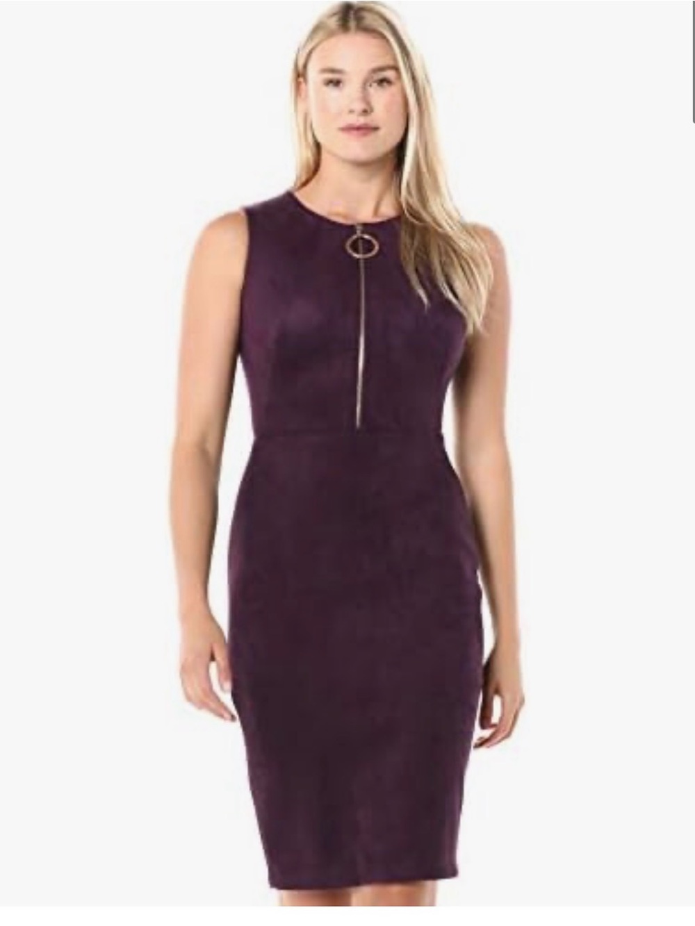 Calvin Klein Faux Suede Sheath Dress - Aubergine